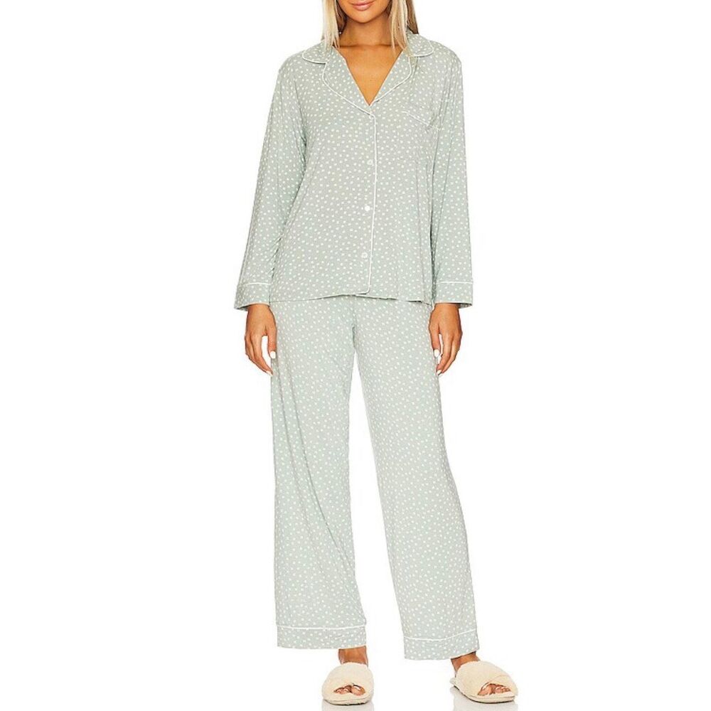 Eberjey Gisele Long Pajama Set in | Artisan Trace Green in Medium